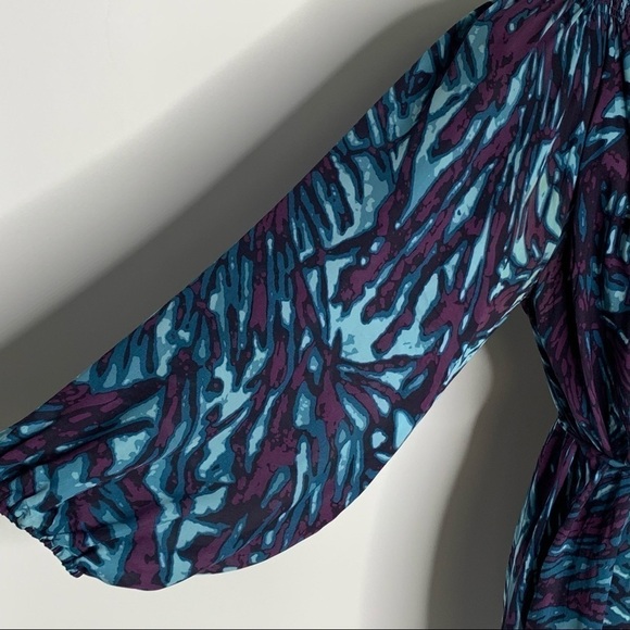 TUCKER Silk Mini Dress Purple Blue Frond Print Small - Picture 8 of 13